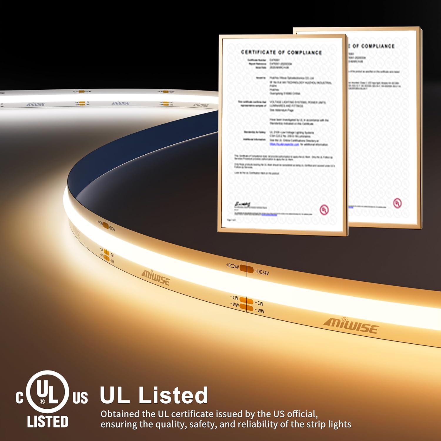 MIWISE CCT COB LED Strip Light 20ft Dimmable 2700K-6500K 1