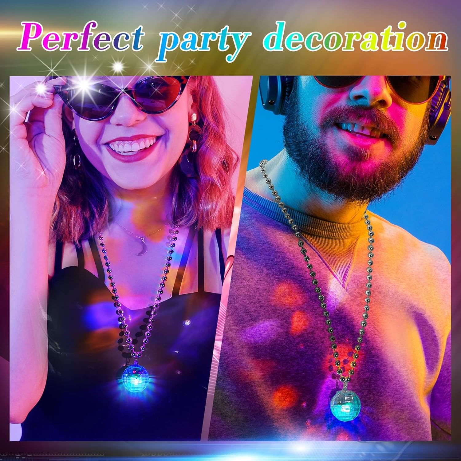 Henoyso 6 Pcs LED Disco Ball Necklaces 70s Party Decor
