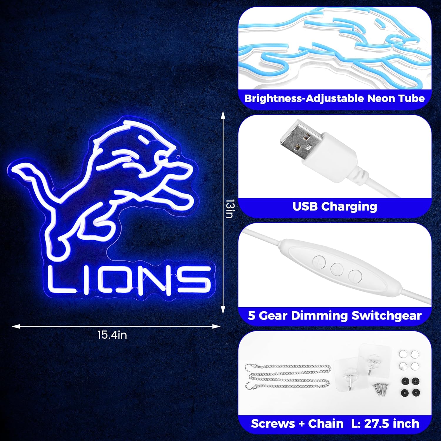 Y-Lion Football Team Neon Sign with Dimmable Light