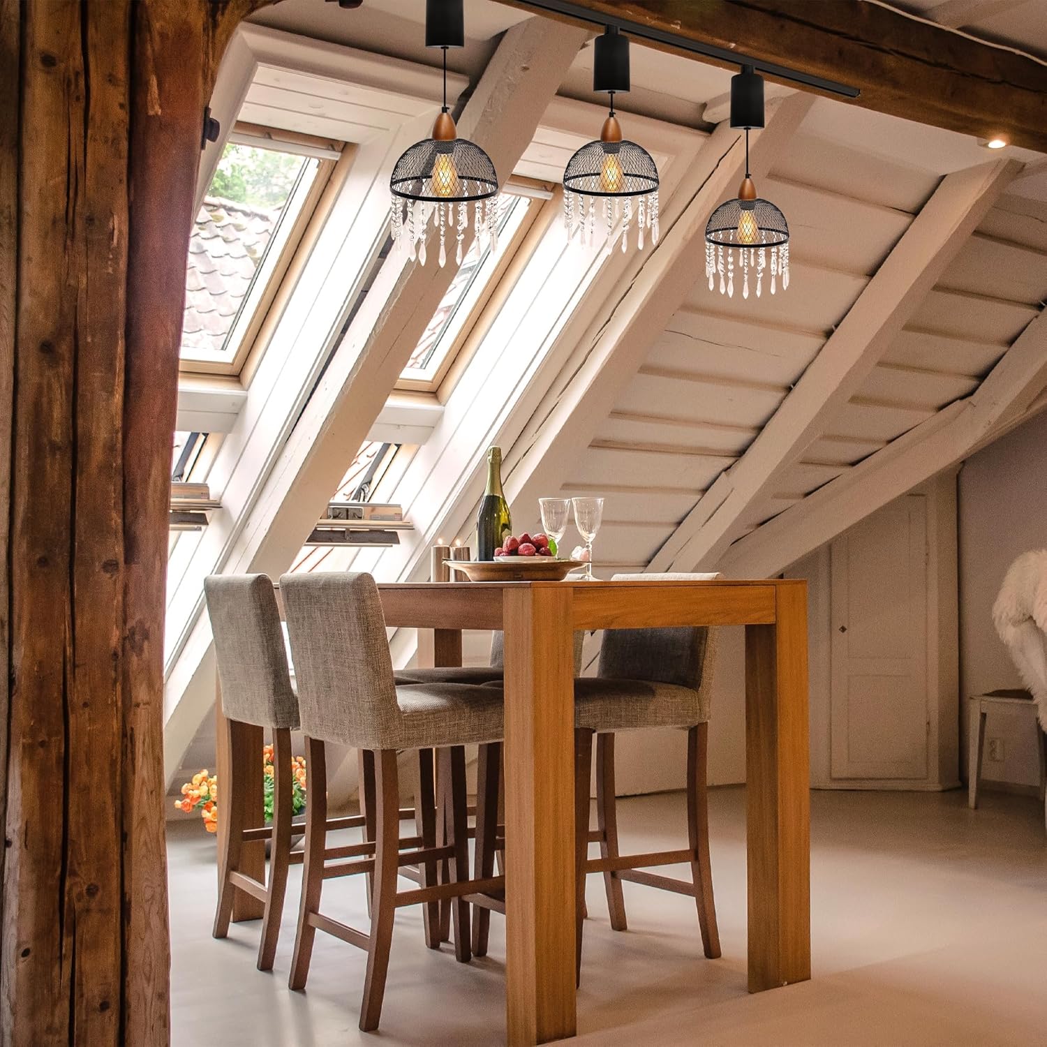 Adjustable Height Track Lighting Pendants with Crystal Design