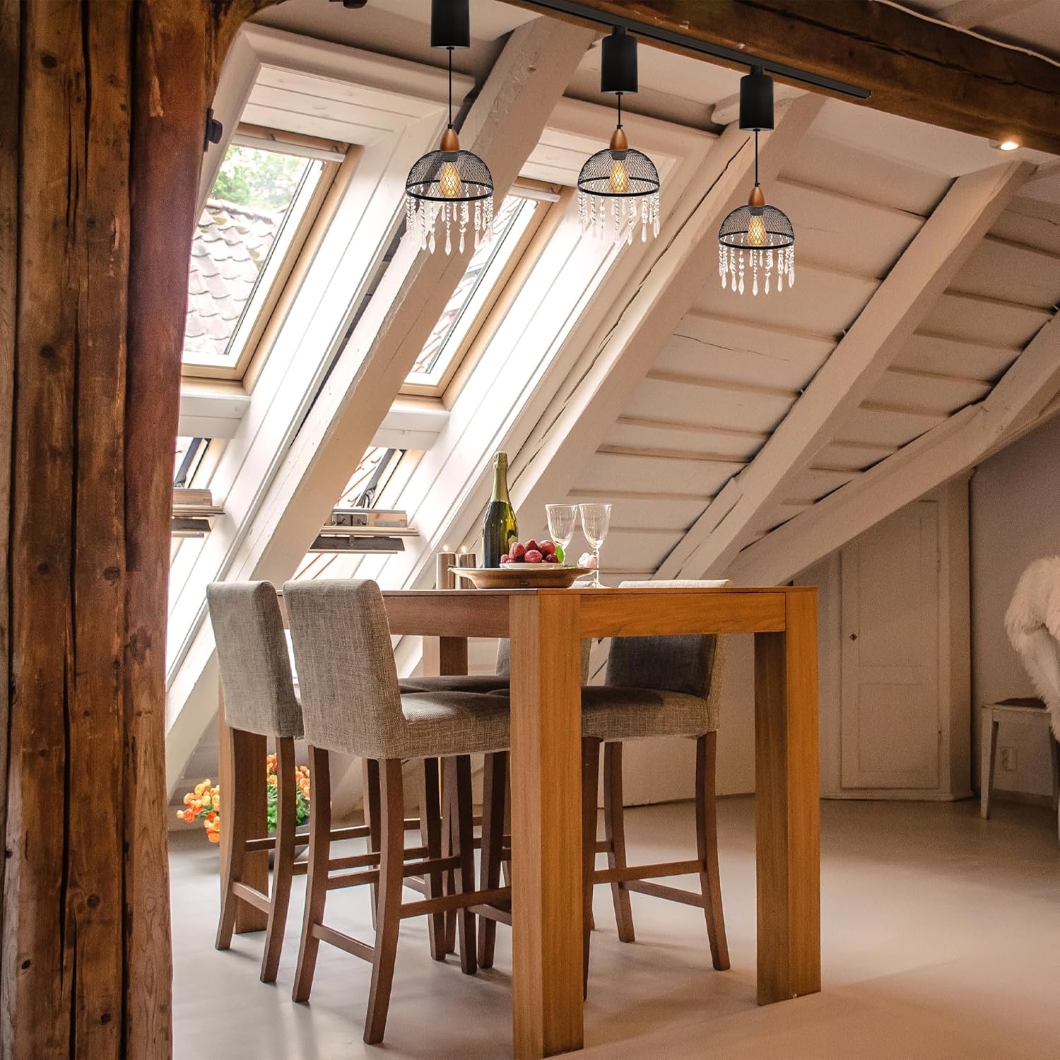 Adjustable Height Juno Track Pendant with Crystal Shade