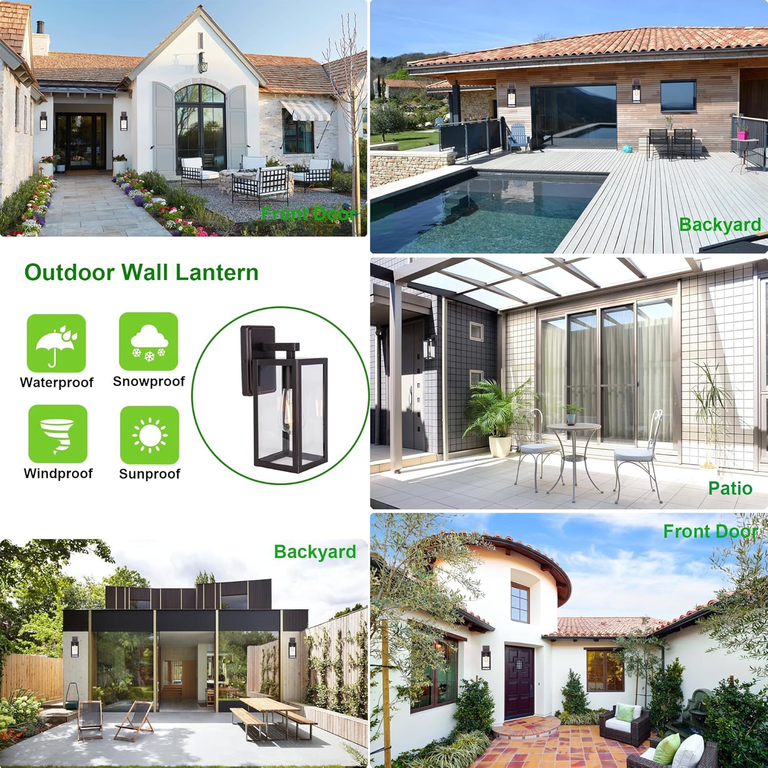 LIT-PaTH 2-Pack Wall Lantern with E26 Base Glass Shade