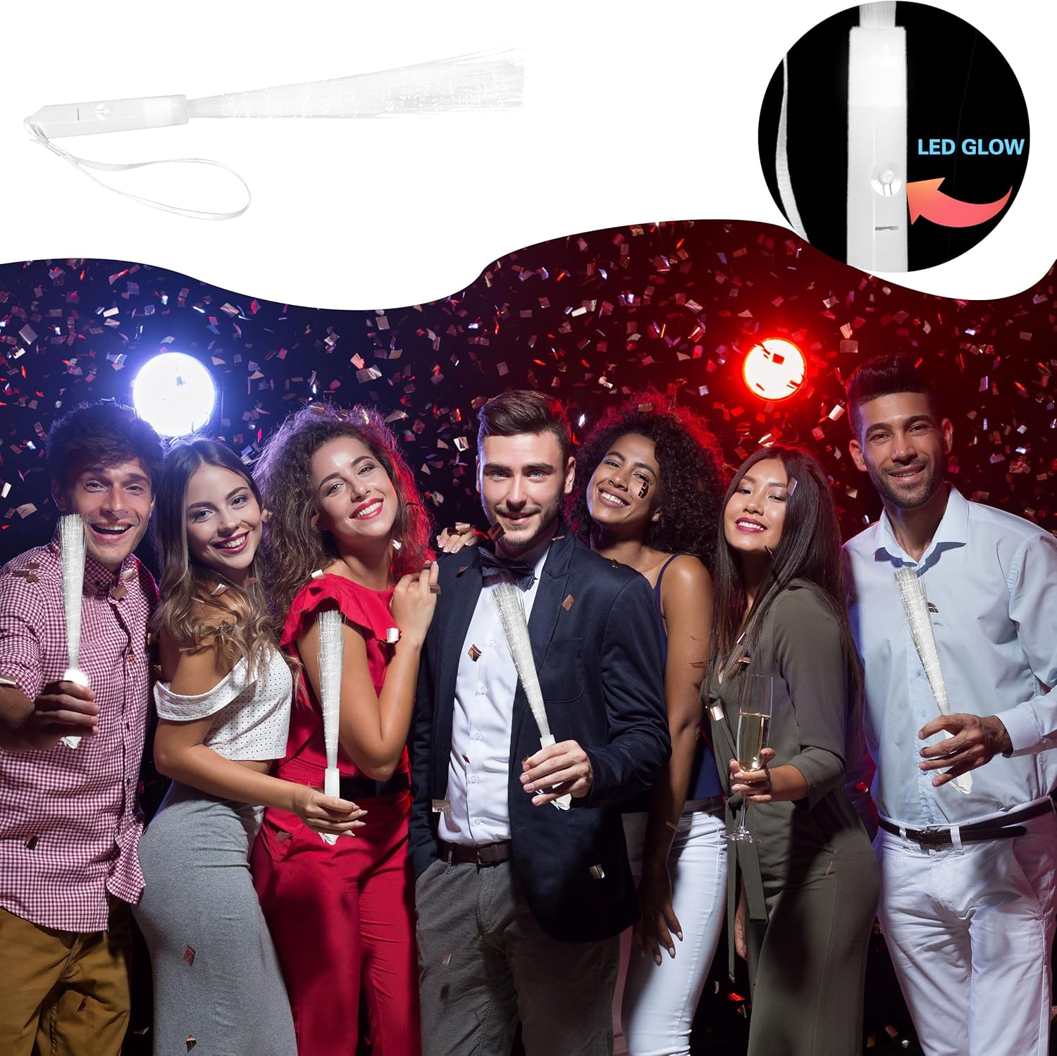 Swakuta 80 Pcs White Fiber Optic LED Light Up Sticks