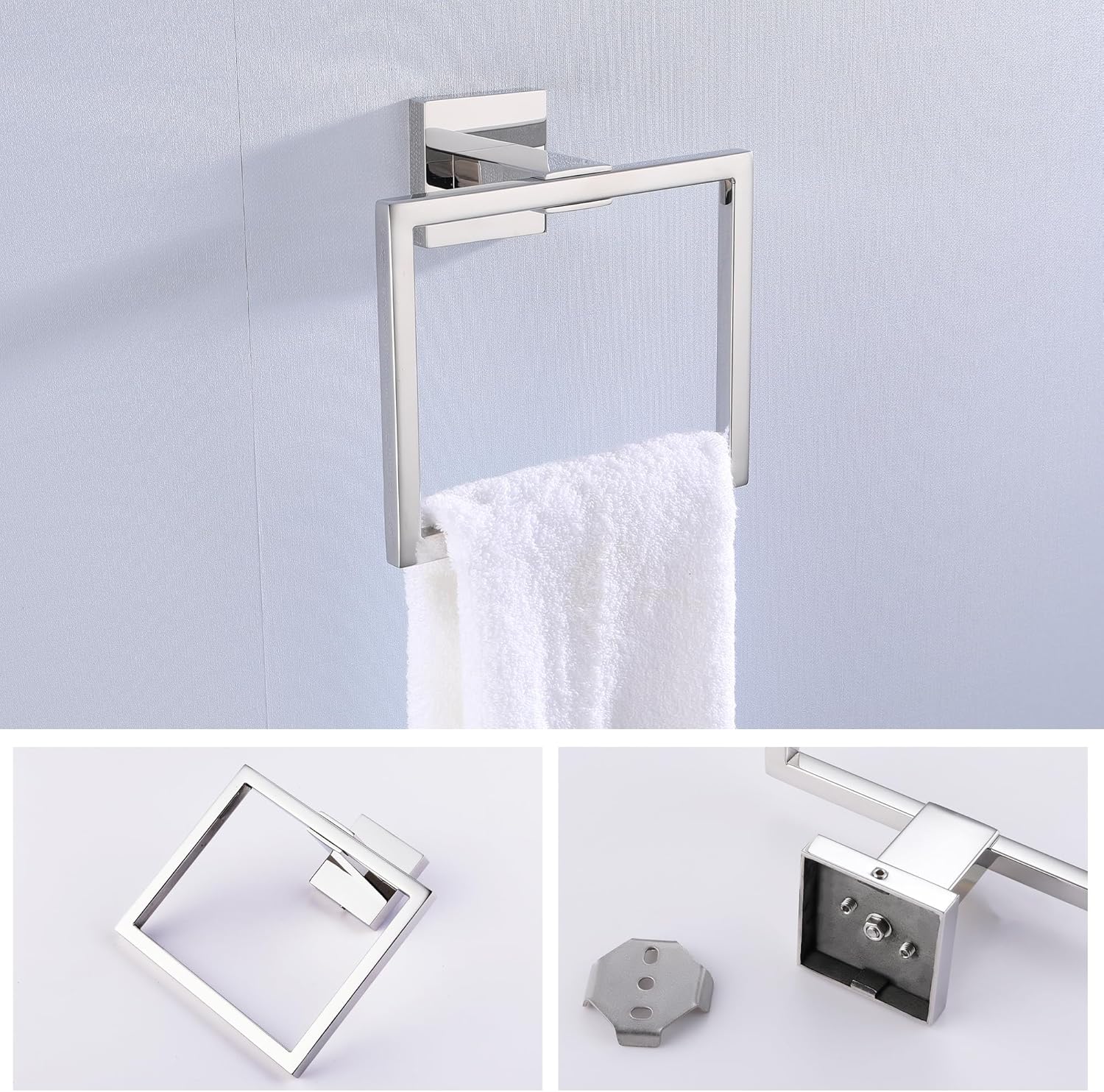 LANC 2-Piece Chrome Silver Towel Holder for Bathroom Wall