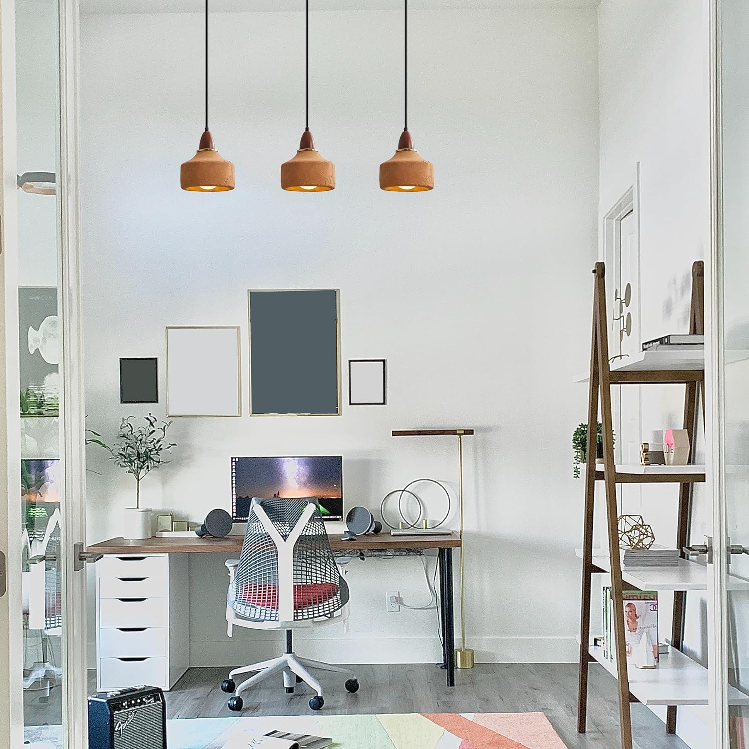 Kiven L Style 2-Wire Track Pendant Light with Brown Ceramic Globe